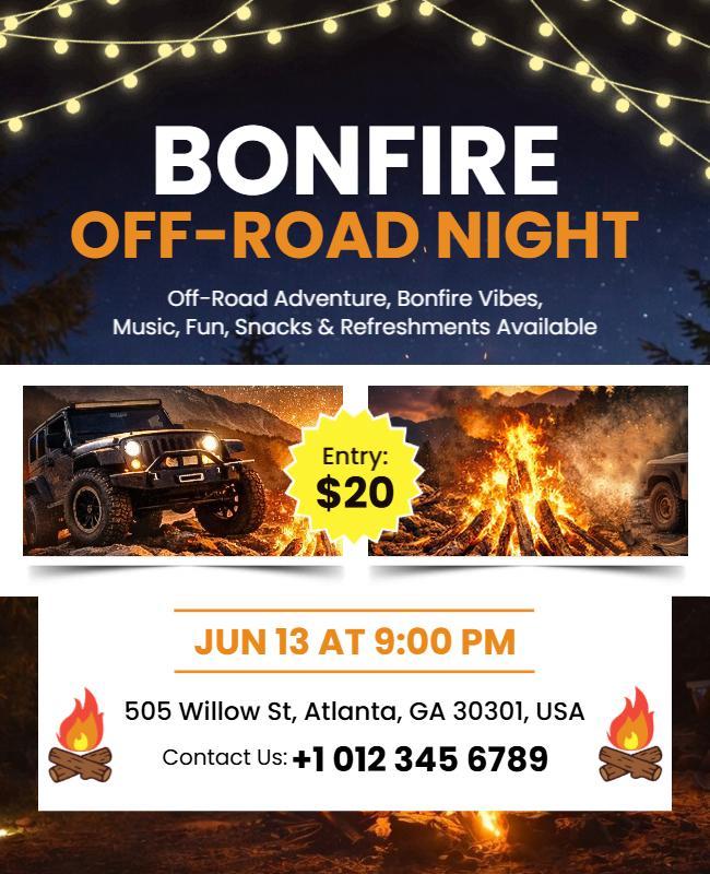 Bonfire Off-Road Adventure Night Event Poster Template