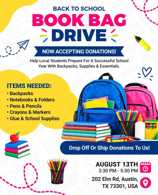Book Bag Drive Charity Event Flyer Template