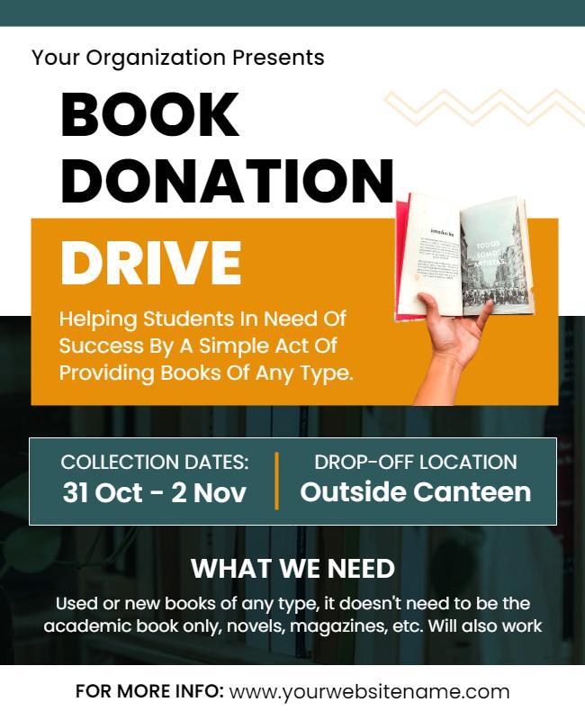 Book Donation Drive Event Flyer Template