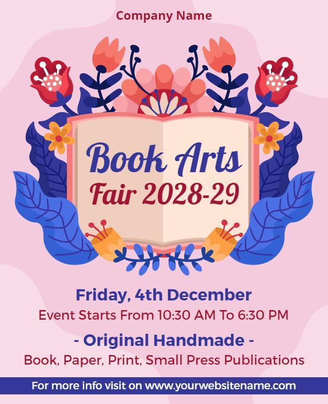 Floral Themed Book Arts Fair Celebration Flyer Template