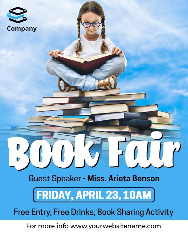 Creative Blue Book Fair Reading Event Flyer Template