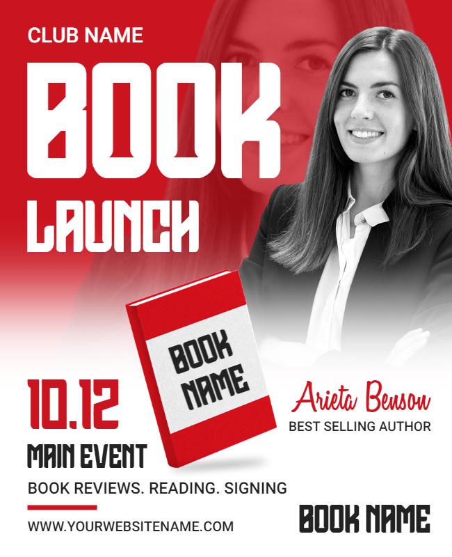 Bold Red Book Launch Event Flyer Template