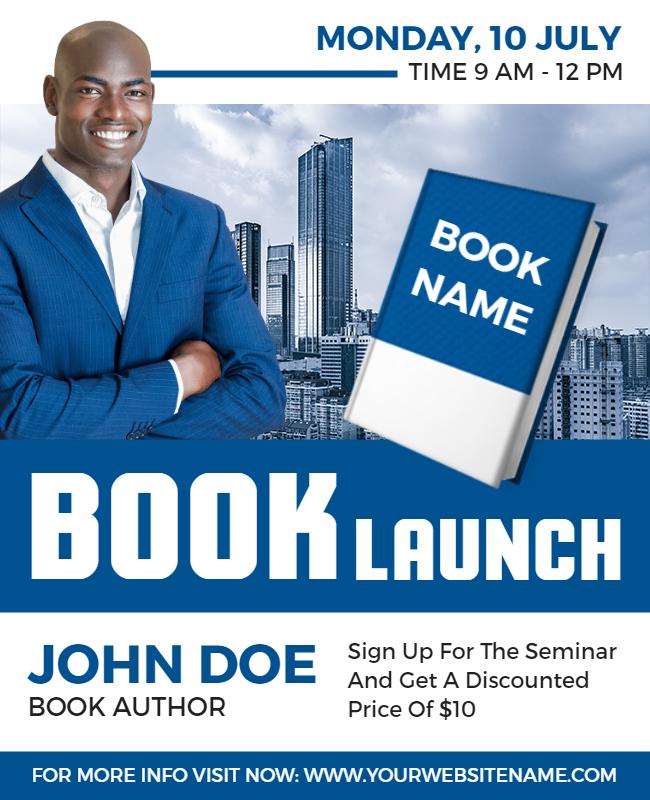 Dynamic Blue Modern Book Launch Event Flyer Template