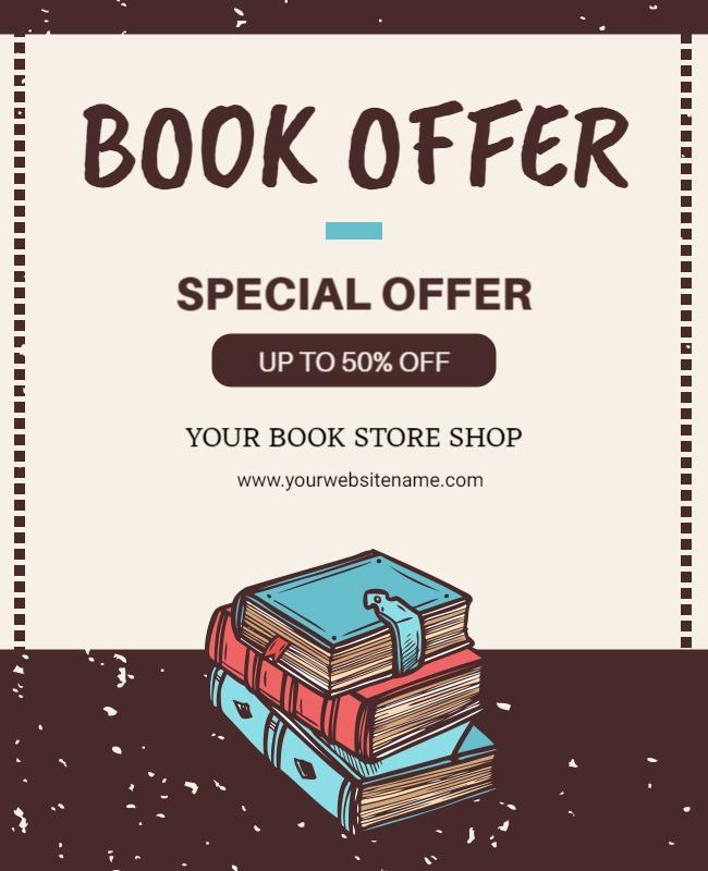 Vintage Illustrated Book Offer Discount Flyer Template