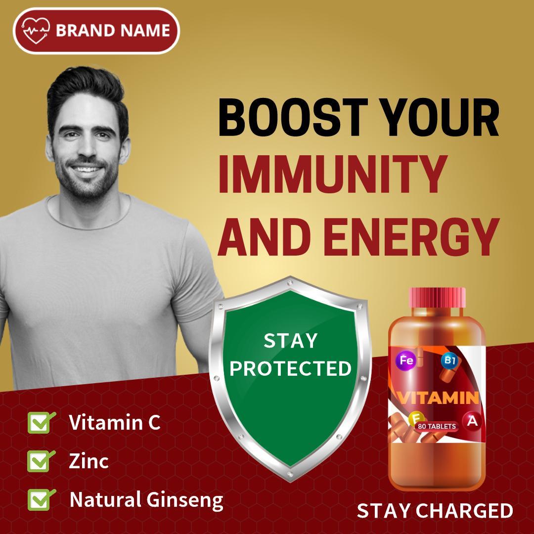 Boost Your Immunity and Energy with Vitamin Supplement Ad Template