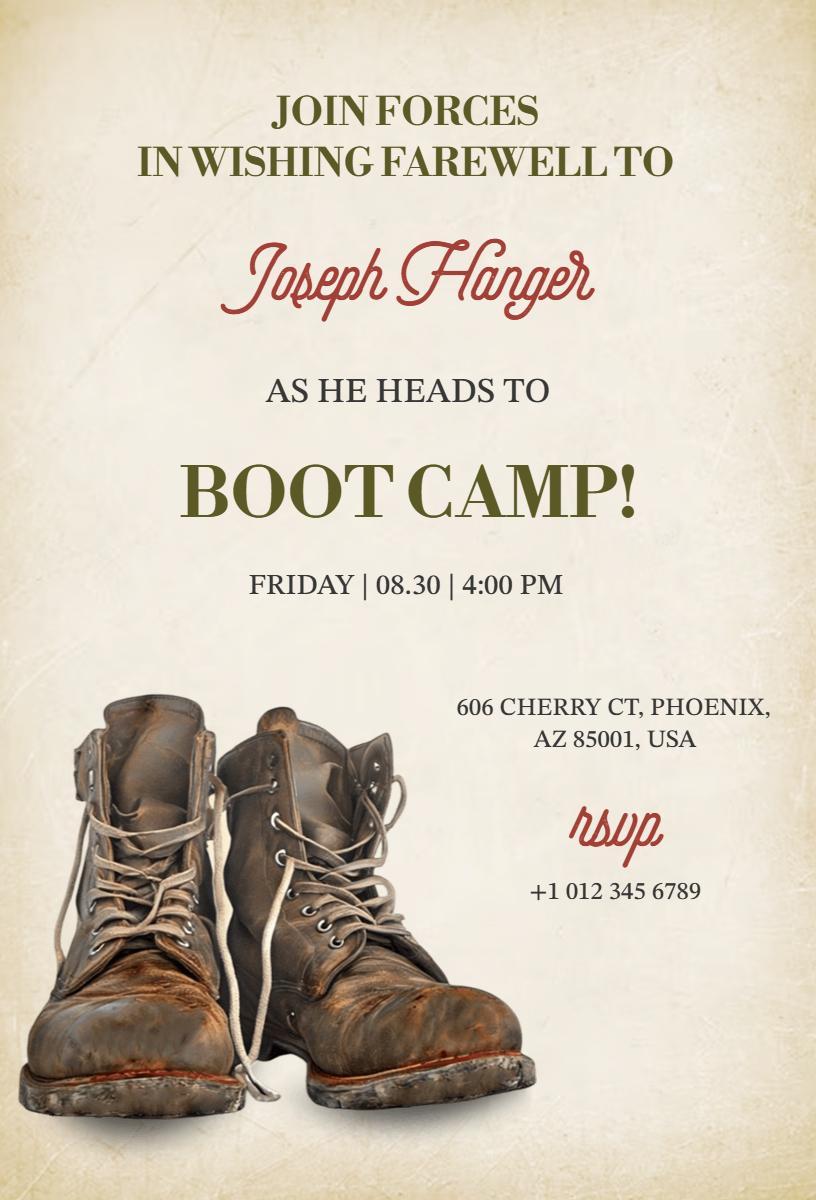 Boot Camp Adventure Farewell Gathering Invitation Template