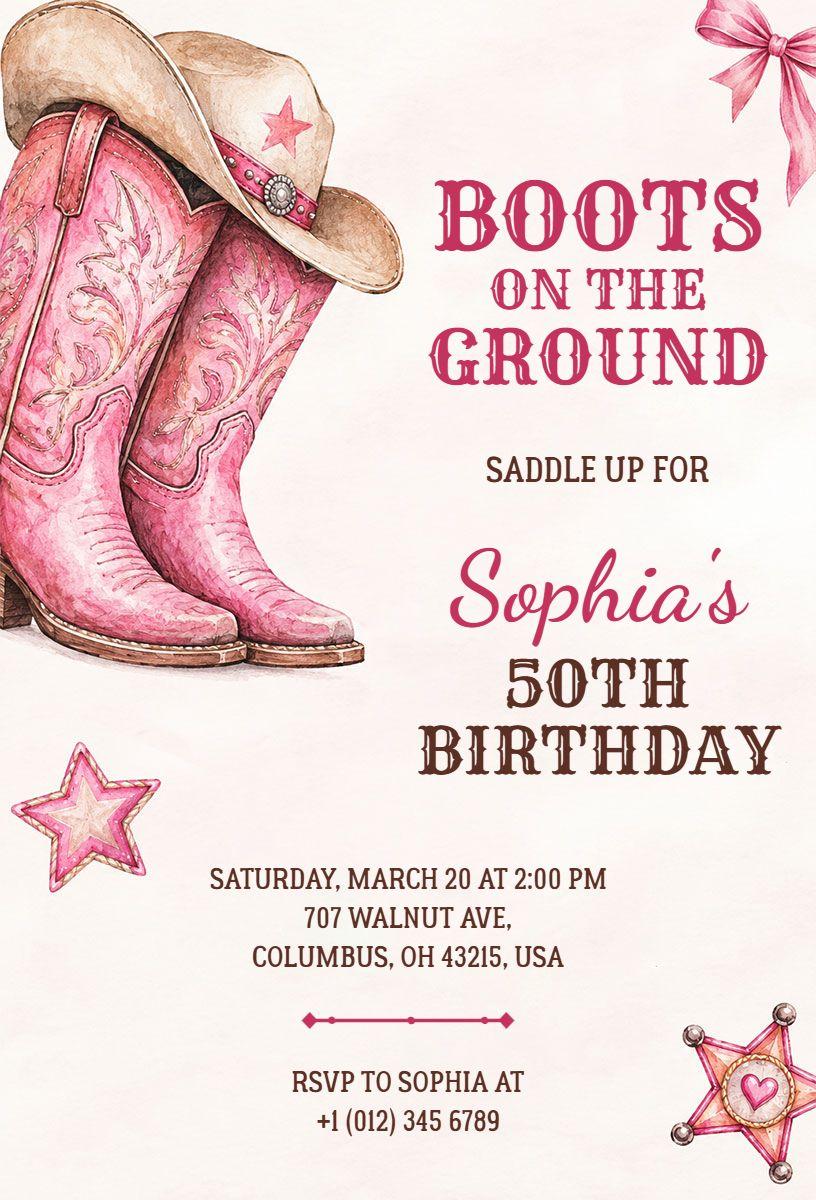 Boots on the Ground 50th Birthday Invitation Template