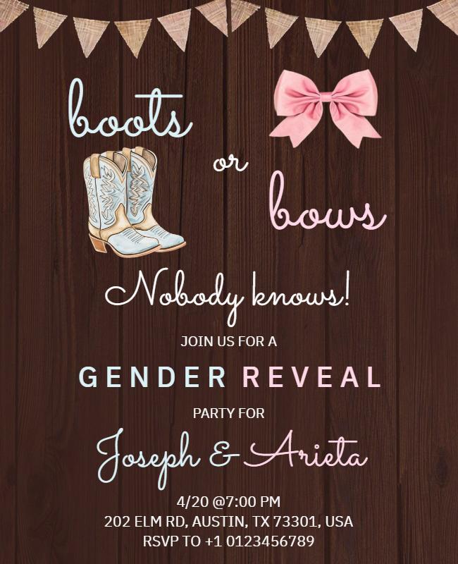 Boots or Bows Gender Reveal Party Flyer Template