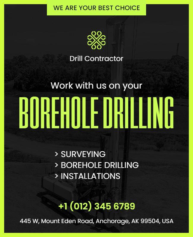 Bold Green Borehole Drilling Contractor Services Flyer Template