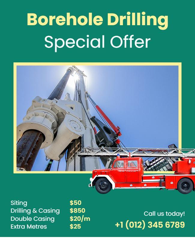 Bold Green Borehole Drilling Special Offer Flyer Template