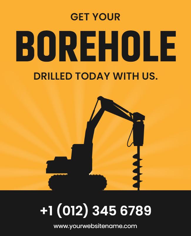 Bold Yellow Construction Borehole Drilling Service Flyer Template