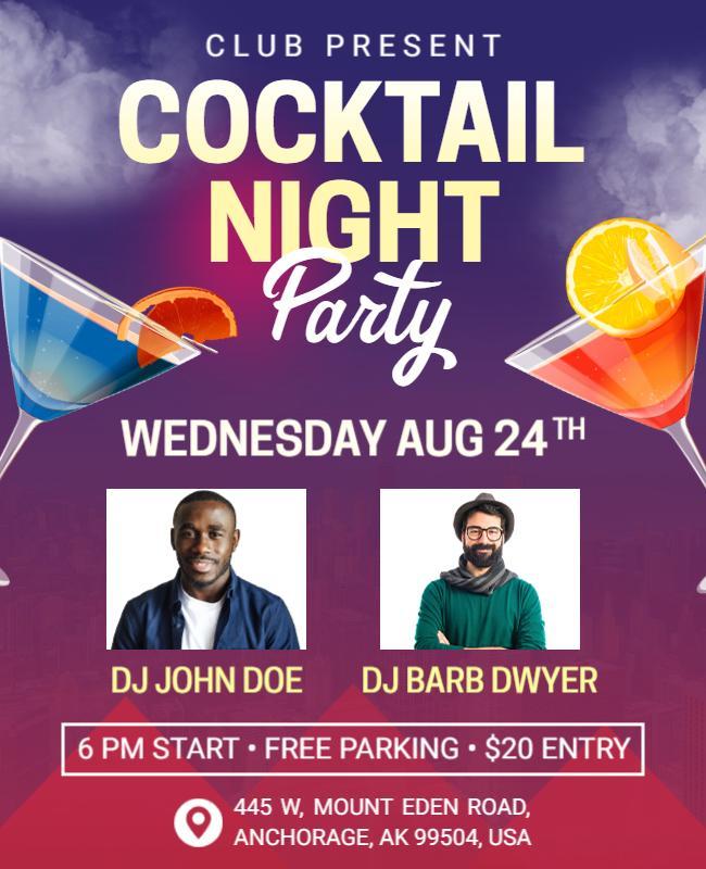 Bossanova and Brick Red Cocktail Night Party Flyer Template