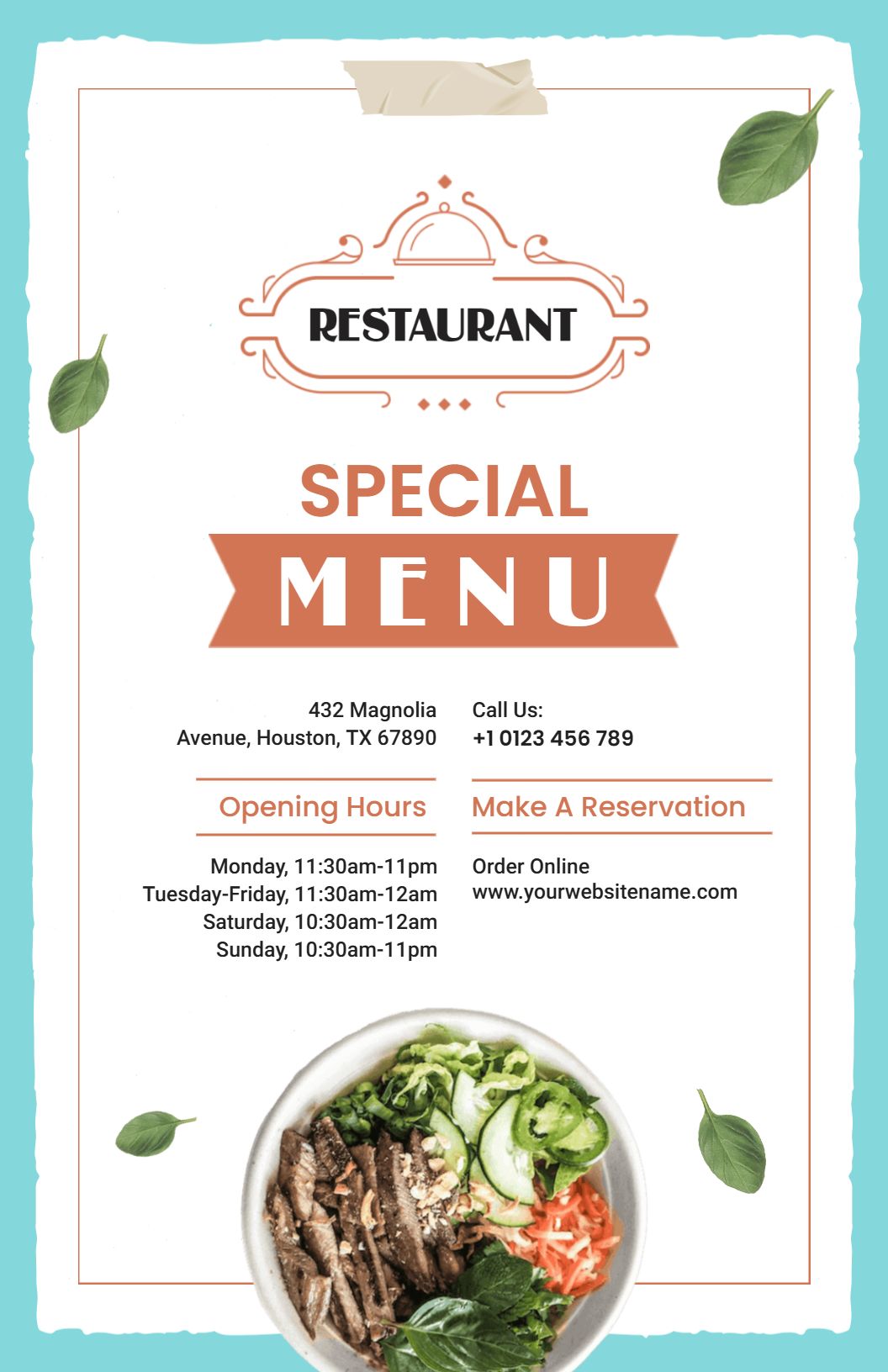 Botanical Accent Lunch Special Restaurant Menu Template