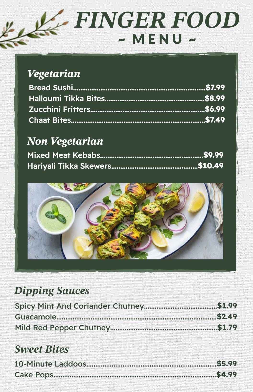 Botanical Themed Finger Food Menu Template