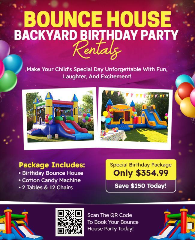 Bounce House Backyard Birthday Party Rentals Flyer Template