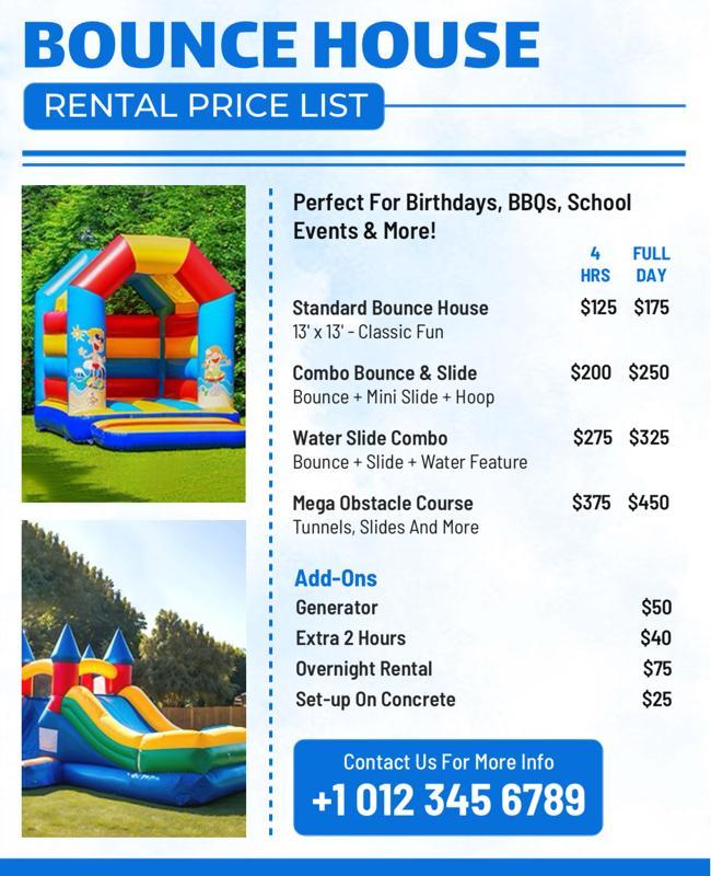 Bounce House Rental Price List Flyer Template