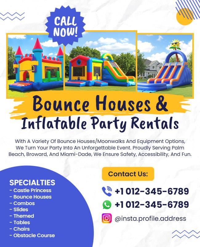 Bounce Houses and Inflatable Party Rentals Flyer Template