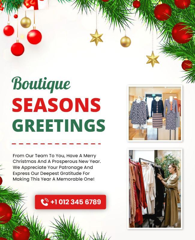 Boutique Christmas Greetings Holiday Sale Flyer Template