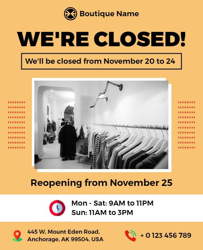 Boutique Temporary Closure Announcement Flyer Template