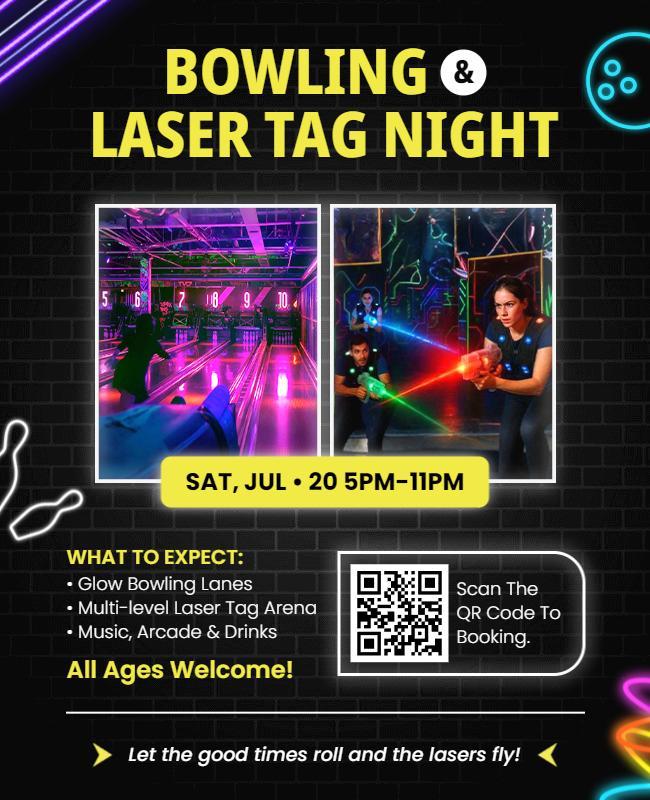 Bowling and Laser Tag Night Event Flyer Template