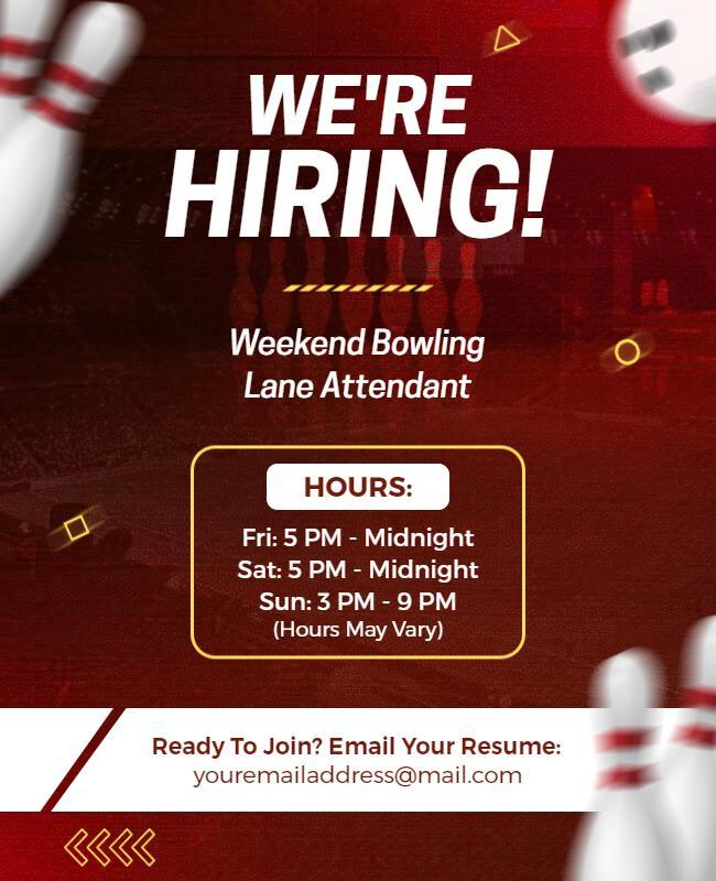 Bowling Lane Attendant Hiring Flyer Template