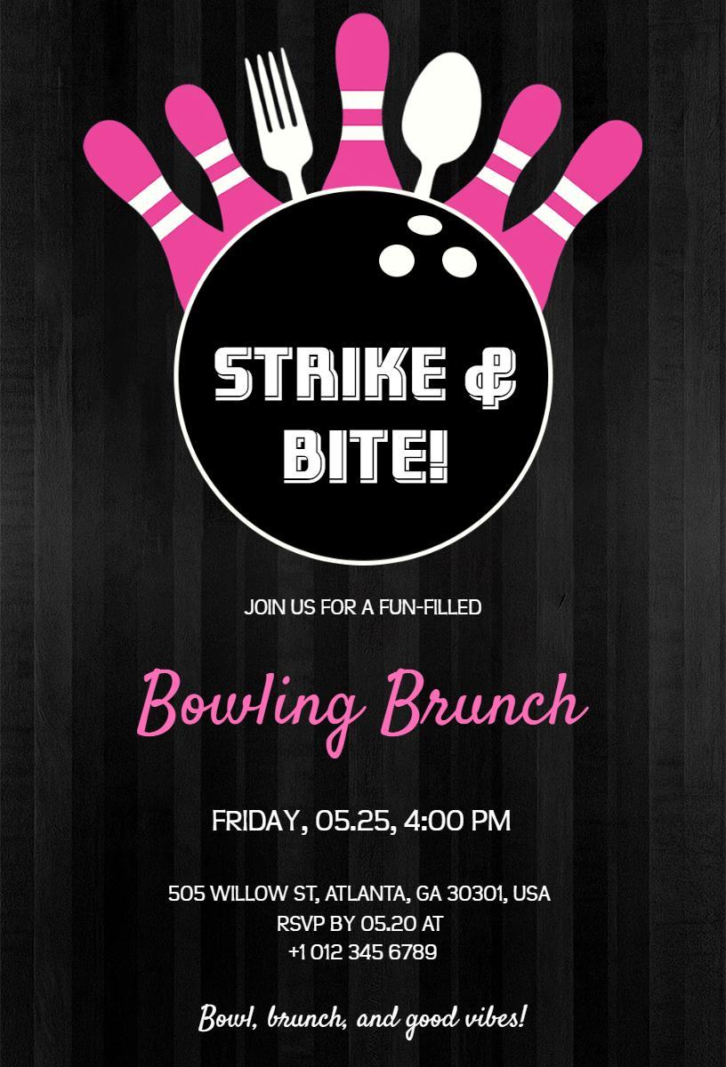 Bowling Themed Fun-Filled Brunch Celebration Invitation Template