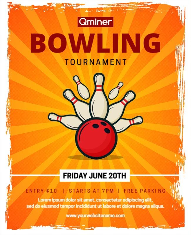 Vibrant Orange Bowling Tournament Event Flyer Template