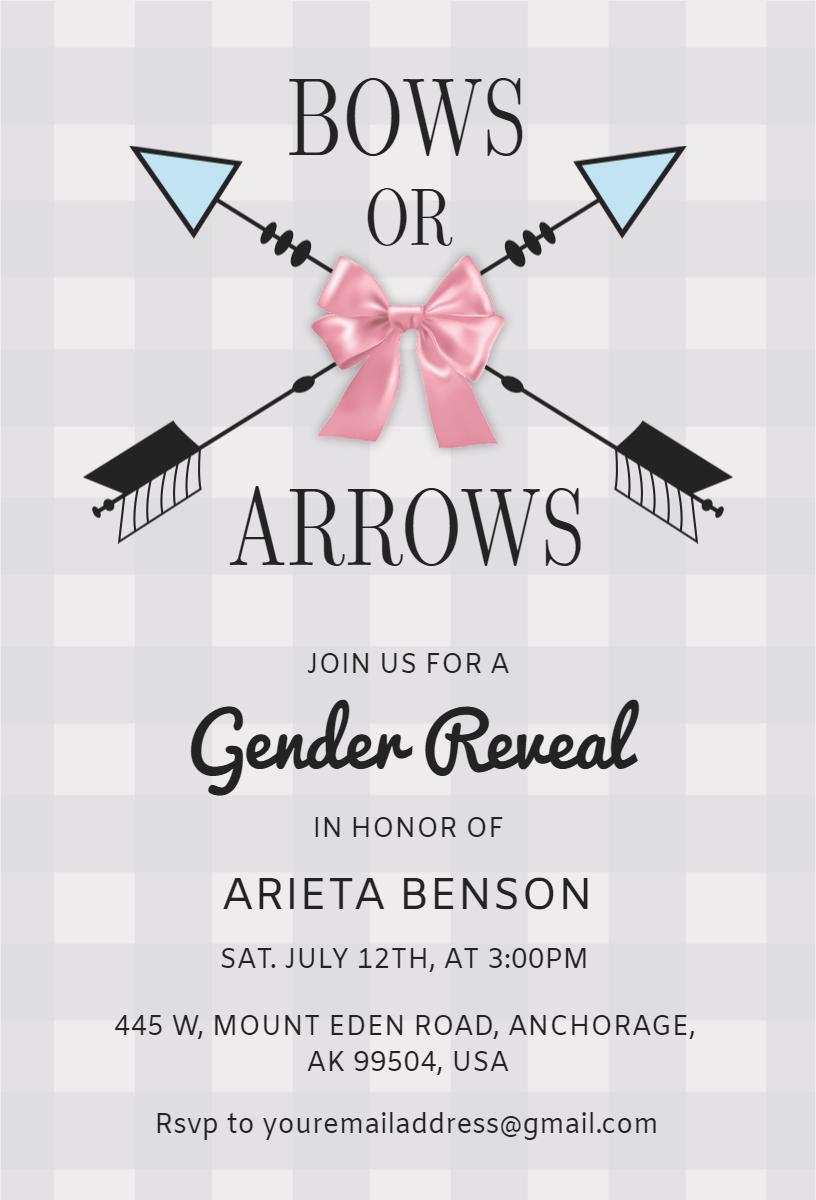 Bows or Arrows Playful Gender Reveal Celebration Invitation Template