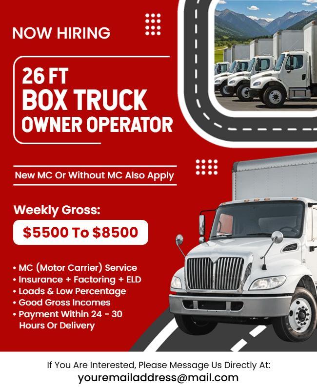 Box Truck Owner Operator Recruitment Flyer Template