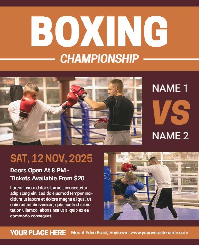 Dynamic Brown Boxing Championship Event Flyer Template