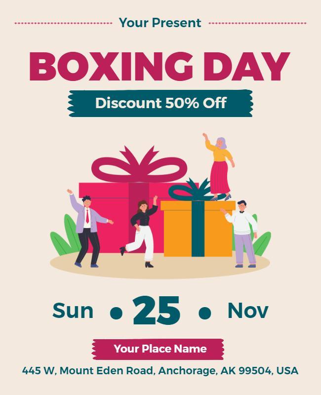 Festive Colorful Boxing Day Sale Discounts Flyer Template