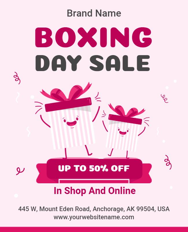 Playful Pink Boxing Day Sale Discount Flyer Template