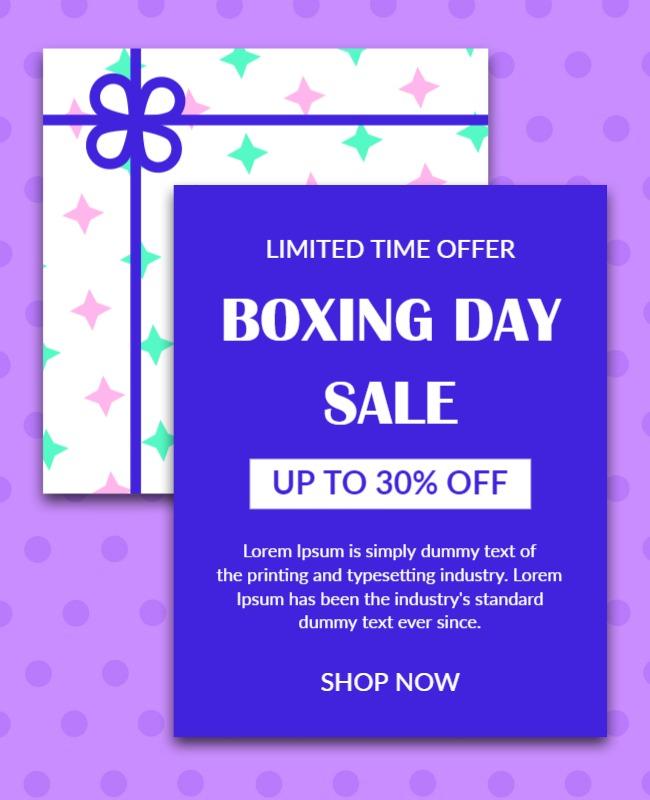 Festive Purple Boxing Day Sale Promotion Flyer Template