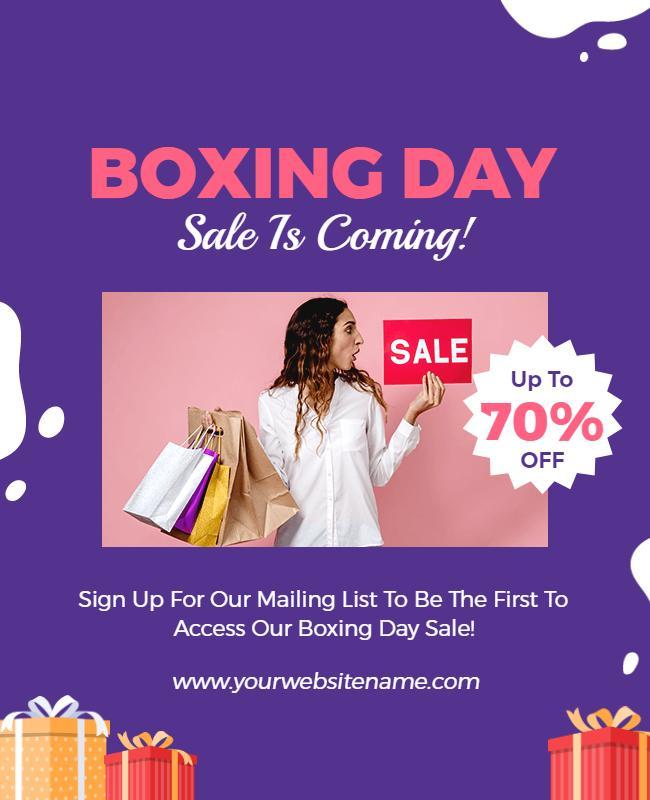 Vibrant Purple Boxing Day Sale Announcement Flyer Template