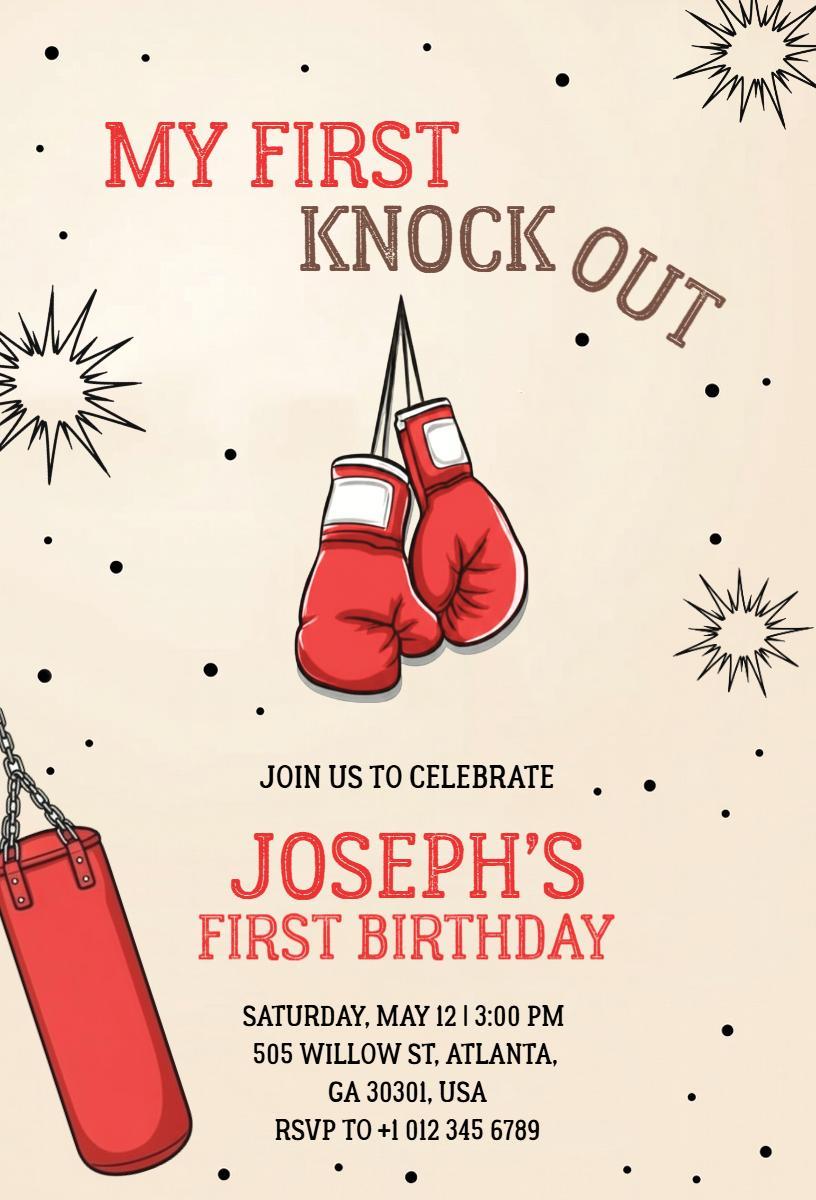 Boxing Knockout Fun 1st Birthday Celebration Invitation Template