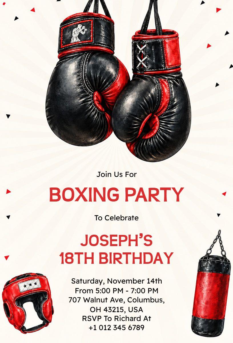 Boxing Themed 18th Birthday Party Invitation Template