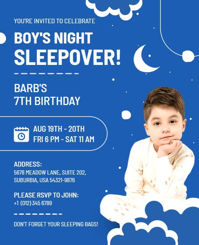 Boys Night Birthday Sleepover Invitation Flyer Template