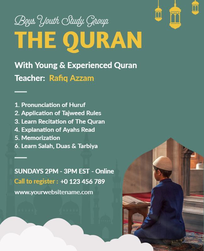 Boys Quran Study Group Online Flyer Template