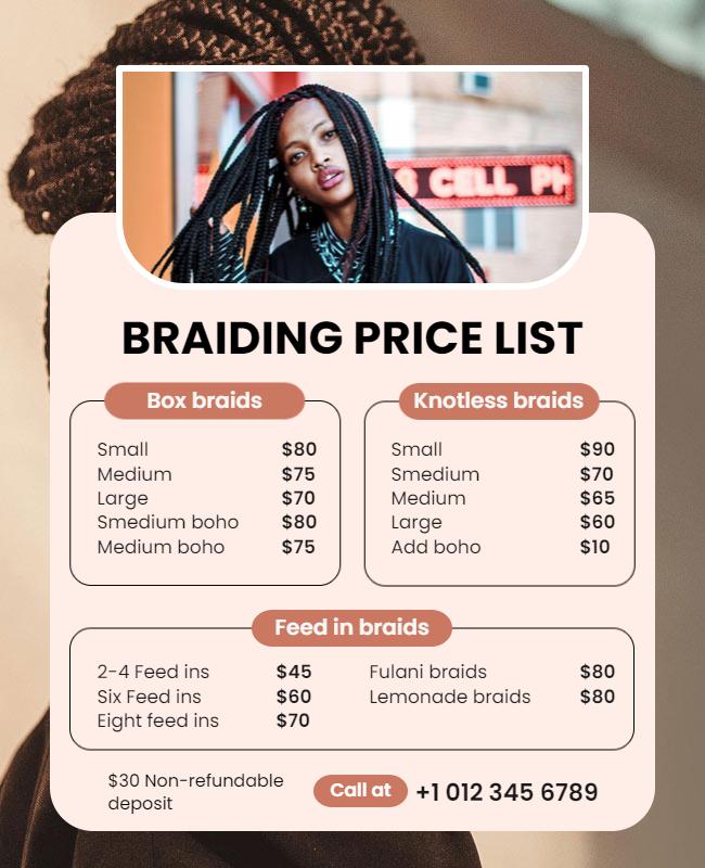 Braiding Hair Price List Flyer Template