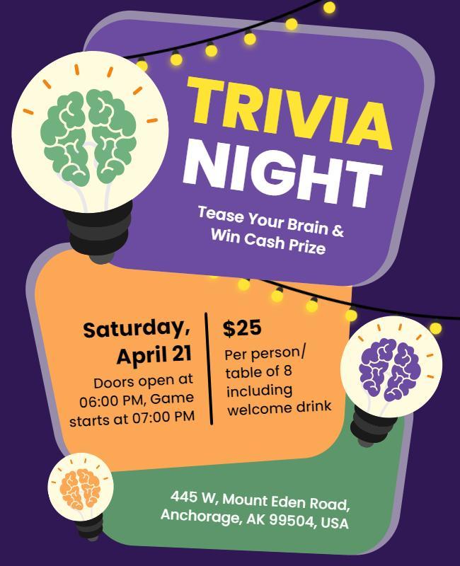 Brain Teasing Trivia Night Event Flyer Template