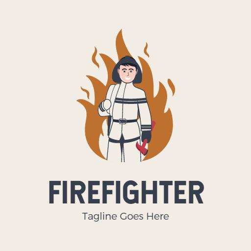 Brave Firefighter Standing Against Flames Symbolizing Courage Logo Template