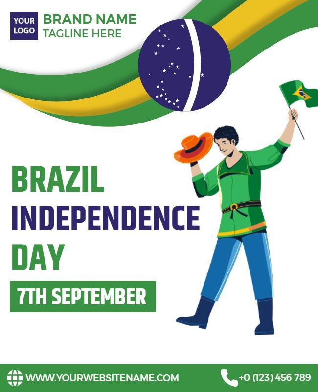 Vibrant Green and Yellow Brazil Independence Day Flyer Template