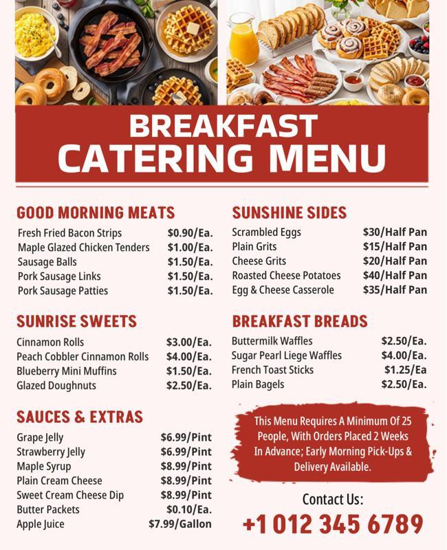 Breakfast Catering Menu with Meats and Pastries Flyer Template