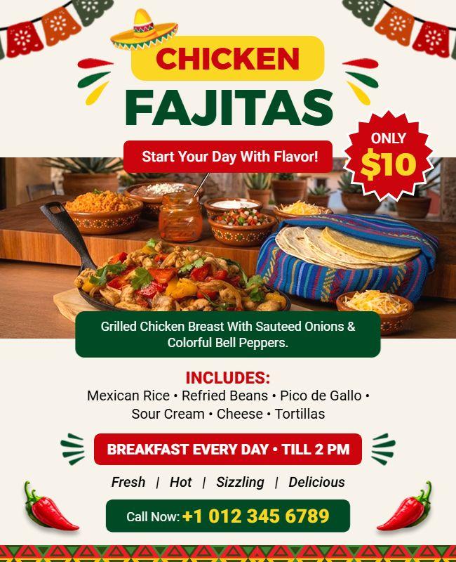 Breakfast Chicken Fajitas Discount Flyer Template