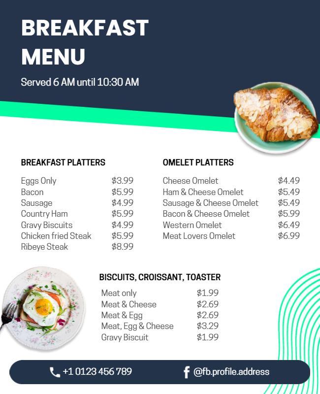 Breakfast Menu with Platters and Prices Flyer Template