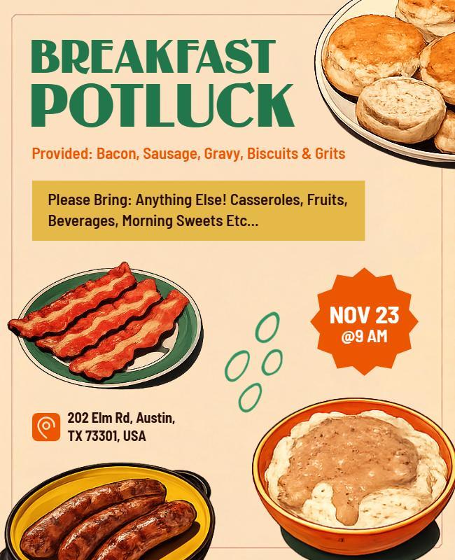 Breakfast Potluck Gathering Flyer Template
