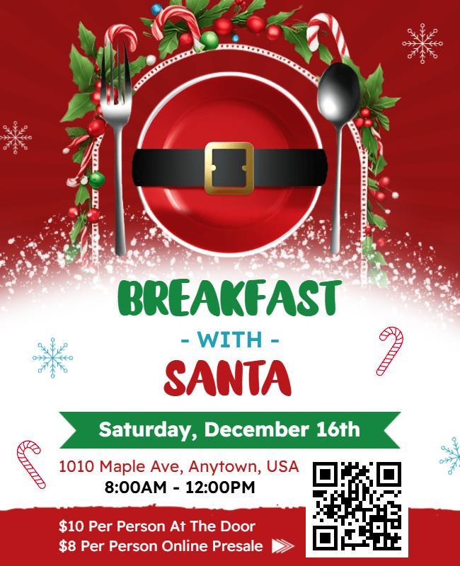 Festive Cheerful Breakfast with Santa Holiday Flyer Template