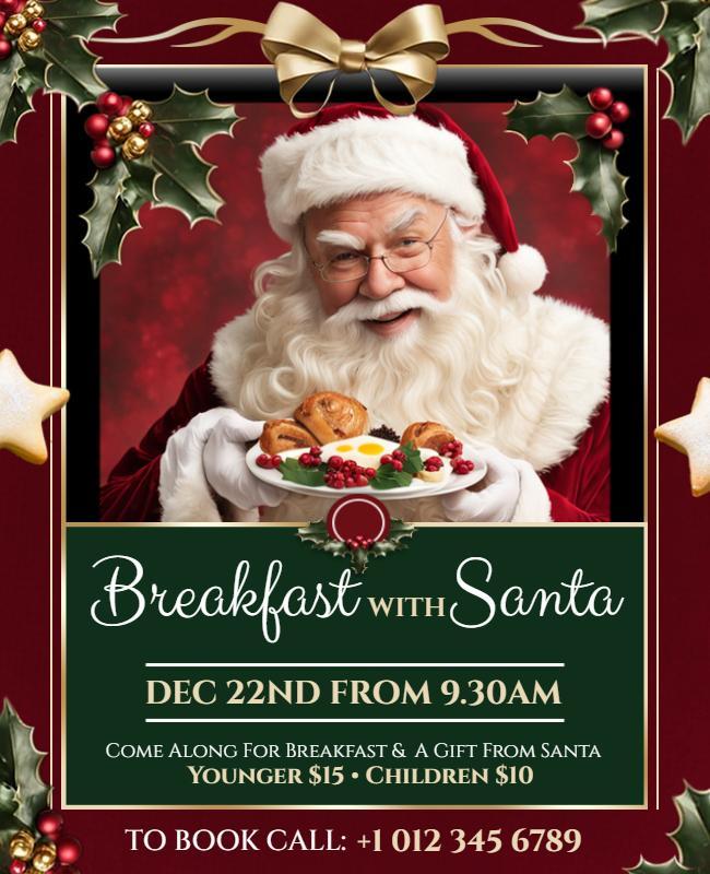 Festive Green Christmas Breakfast with Santa Flyer Template