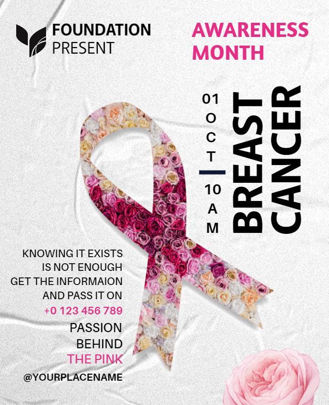 Floral Theme Breast Cancer Awareness Month Flyer Template