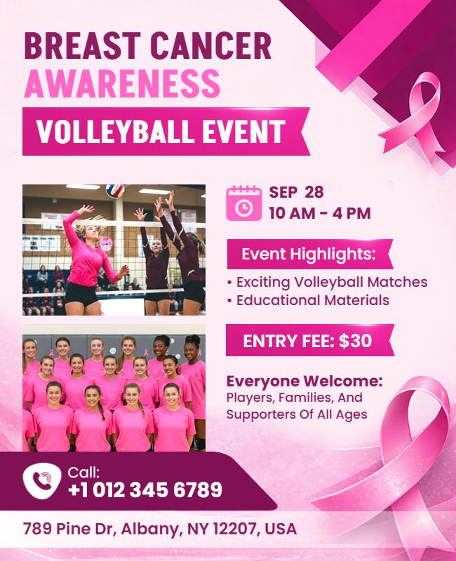 Breast Cancer Awareness Volleyball Event Flyer Template
